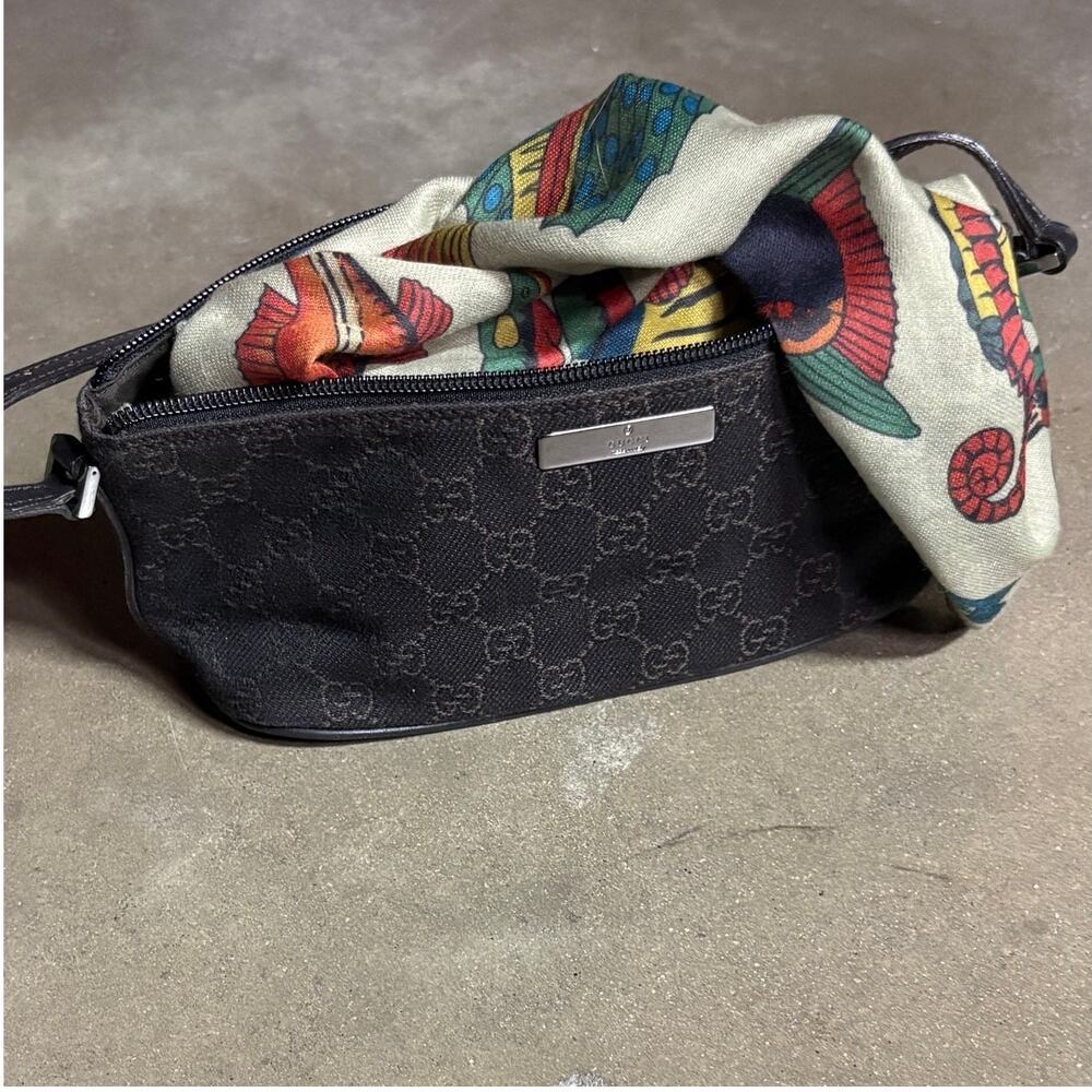 Authentic Gucci Monogram Canvas Leather Black/Brown Handbag